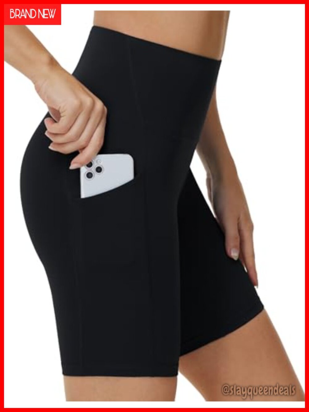 High Waist Workout Shorts with Side Pockets 4-Way Stretch Biker Yoga Shorts